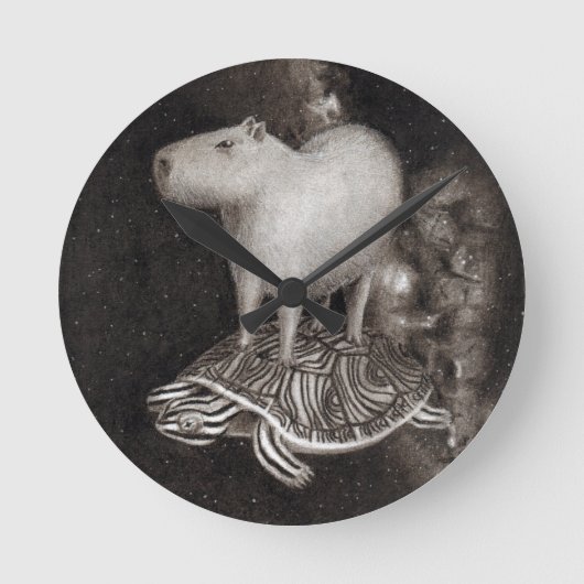 Capybara and Terrapin flying through space drawing Runde Wanduhr (Vorderseite)