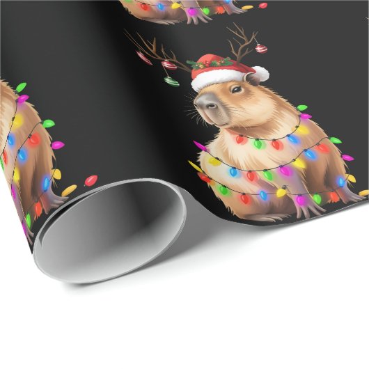 Capybara Animal Lover Christmas Lights Cappy Xmas Geschenkpapier (Rolleneckpunkt)