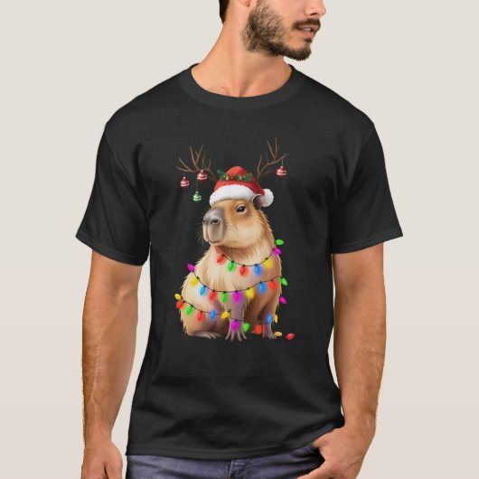 Capybara Animal Lover Christmas Lights Cappy Xmas T-Shirt (Vorderseite)