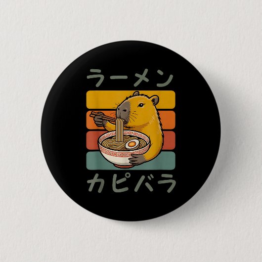 Capybara Anime Graphic Ramen Kawaii Japanese Vinta Button (Vorderseite)
