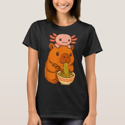 Capybara Anime Ramen Axolotl Funny Graphic Kawaii  T-Shirt (Vorderseite)