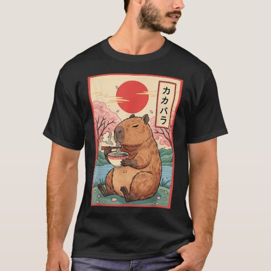Capybara Anime Ramen Kawaii Japanisches Kapitän T-Shirt (Vorderseite)