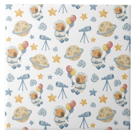 Capybara Astronaut Kindermuster - Keramik Tile Fliese (Vorderseite)