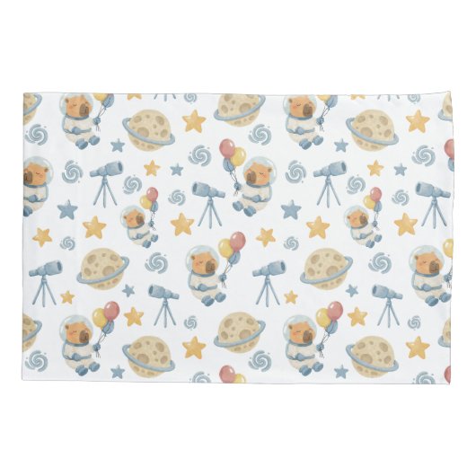 Capybara Astronaut Muster Pillowcase Kissenbezug (Rückseite)