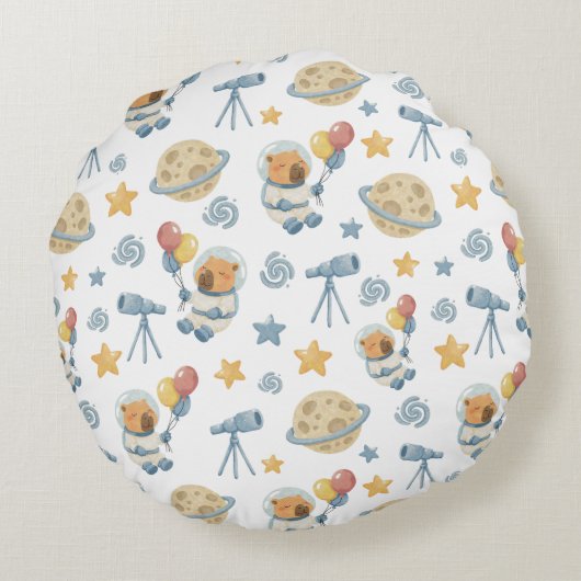 Capybara Astronautenmuster Rundpilz Rundes Kissen (Rückseite)
