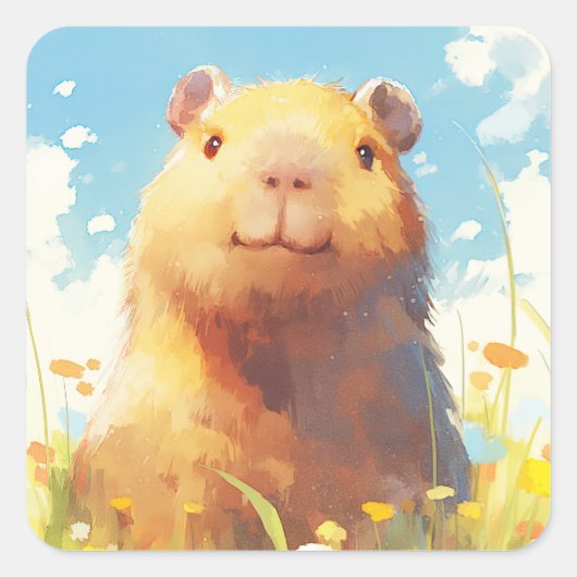 Capybara auf der Wiese Quadratischer Aufkleber (Vorderseite)