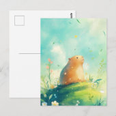 Capybara auf einem Hügel mit fallenden Blütenblätt Postkarte (Vorne/Hinten)