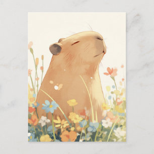 Capybara auf einer farbenfrohen Sommerwiesen mit W Postkarte
