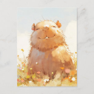 Capybara auf einer farbenfrohen Sommerwiesenlandsc Postkarte