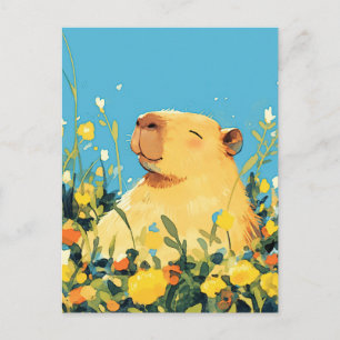 Capybara auf einer sommerlichen Wiese mit gelben W Postkarte