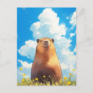 Capybara auf einer sonnigen gelben Wiesenlandschaf Postkarte