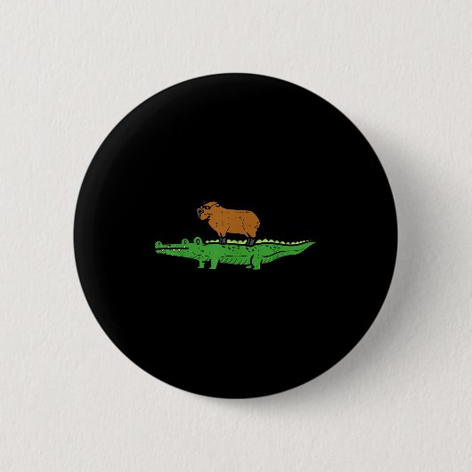 Capybara auf Krokodil Capy Alligator Nagetier Männ Button (Vorderseite)