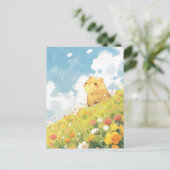 Capybara auf sonniger Wiesenlandschaft mit Wildblu Postkarte (Stehend Vorderseite)