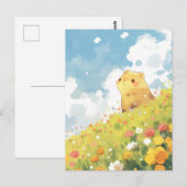Capybara auf sonniger Wiesenlandschaft mit Wildblu Postkarte (Vorne/Hinten)