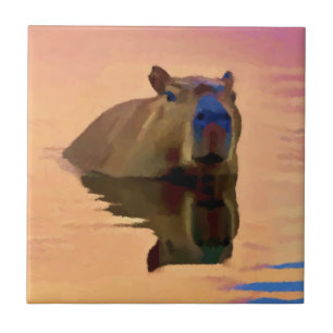 Capybara aus einem ruhigen See Fliese