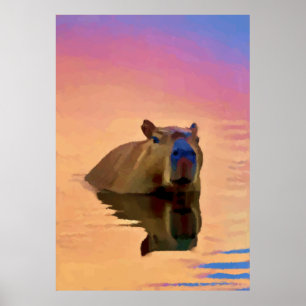 Capybara aus einem ruhigen See Poster