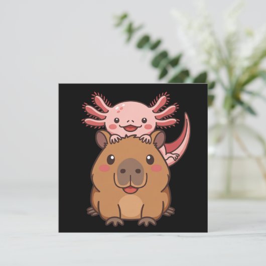 Capybara Axolotl Kawaii Animal Lover Zoo Day Einladung (Stehend Vorderseite)