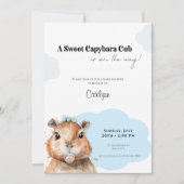 Capybara Baby Shower • Blue Bow Theme Einladung (Vorderseite)