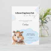 Capybara Baby Shower • Blue Bow Theme Einladung (Stehend Vorderseite)