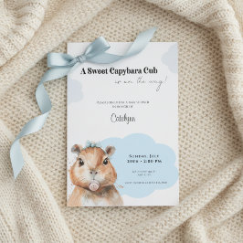 Capybara Baby Shower • Blue Bow Theme Einladung