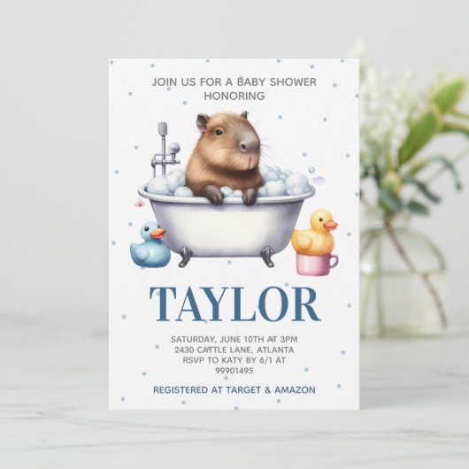 Capybara Baby shower Invitation Einladung (Stehend Vorderseite)