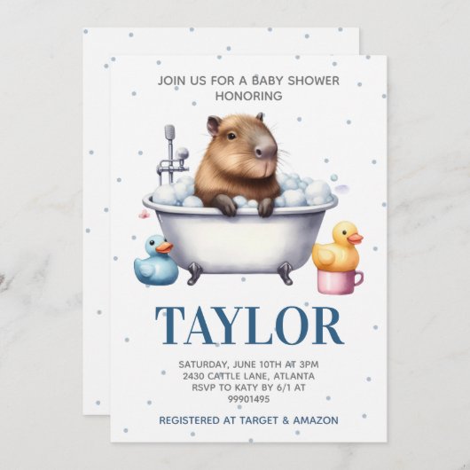 Capybara Baby shower Invitation Einladung (Vorne/Hinten)