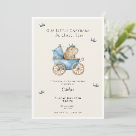 Capybara Baby Shower Invitation Little Prince Einladung (Stehend Vorderseite)