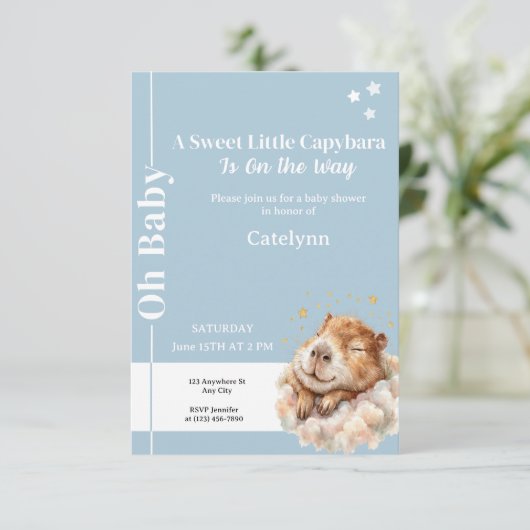 Capybara Baby Shower Invitation • Oh Baby Einladung (Stehend Vorderseite)