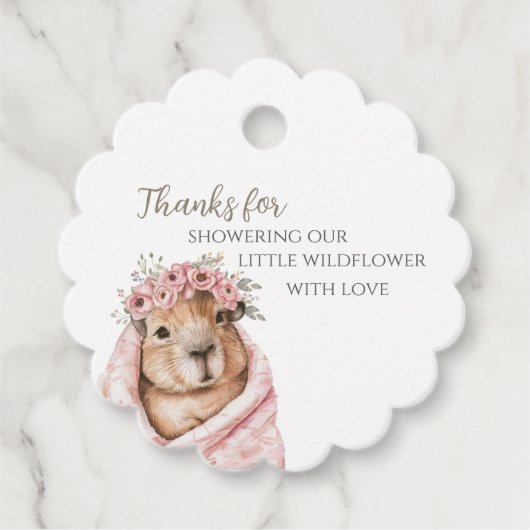 Capybara Baby Shower • Little Wildflower Gift Tag Geschenkanhänger (Vorderseite)