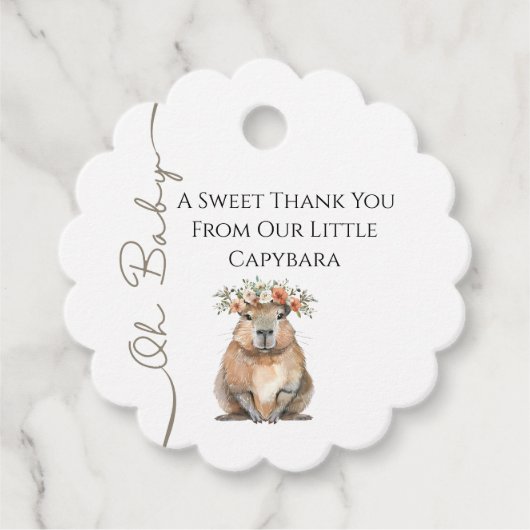 Capybara Baby Shower • Oh Baby Wildflower Geschenkanhänger (Vorderseite)