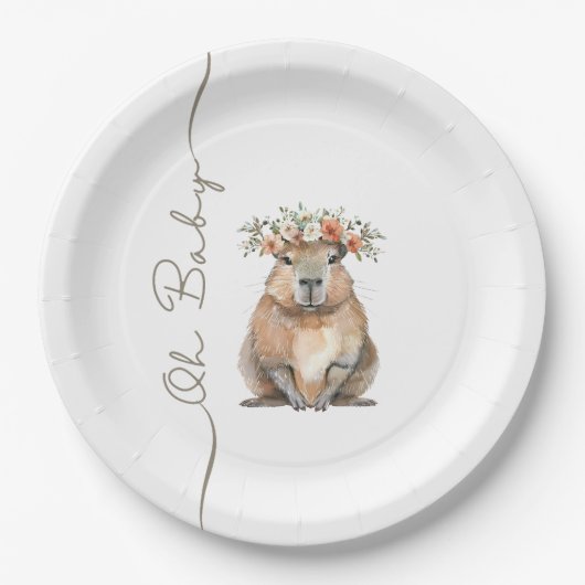 Capybara Baby Shower • Oh Baby Wildflower Pappteller (Vorderseite)