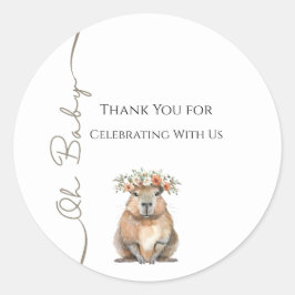 Capybara Baby Shower • Oh Baby Wildflower Runder Aufkleber