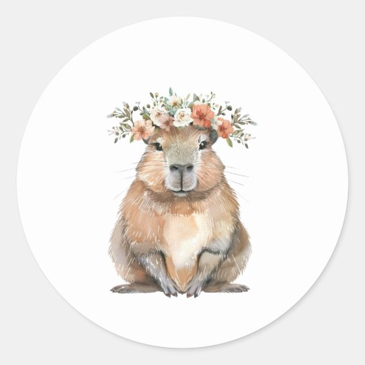 Capybara Baby Shower • Oh Baby Wildflower Runder Aufkleber (Vorderseite)