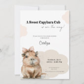 Capybara Baby Shower • Pink Bow Theme Einladung (Vorderseite)
