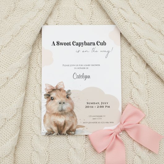 Capybara Baby Shower • Pink Bow Theme Einladung