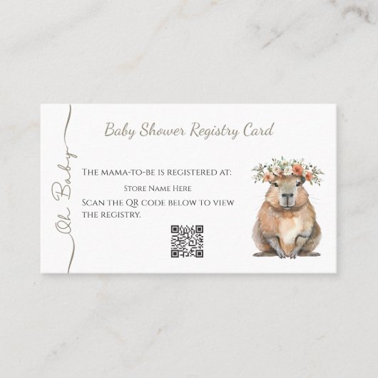 Capybara Baby Shower • Registry Card Visitenkarte (Vorderseite)
