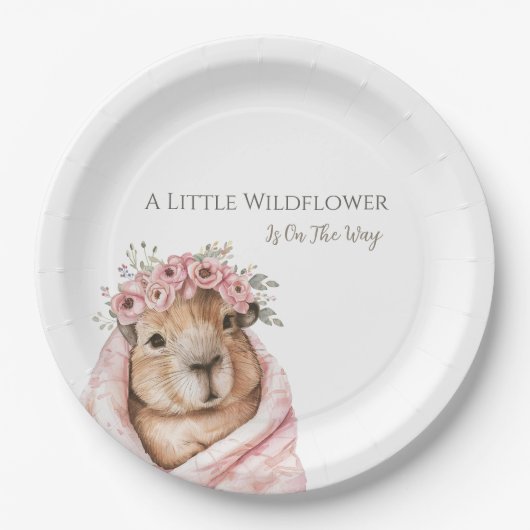 Capybara Baby Shower • Wildflower Paper Plate Pappteller (Vorderseite)