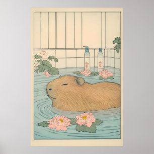 Capybara-Badekunstwerk Japanische Ukiyo-e-Tierkuns Poster