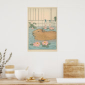 Capybara Bath Print Japanese Ukiyo-e Animal Art Poster (Küche)