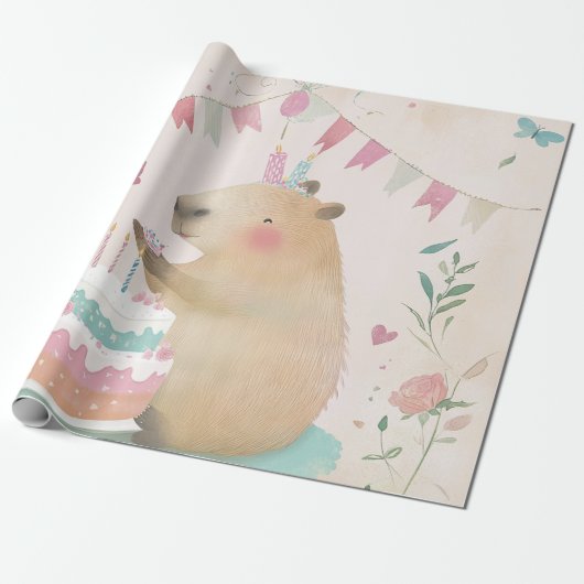 Capybara Birthday Bash Party Decorationspapier Geschenkpapier (Ungerollt)