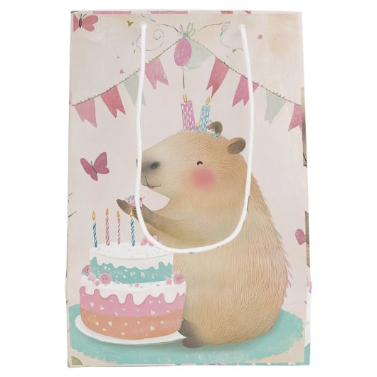 Capybara Birthday Bash Party Dekor Mittelgeschenkt Mittlere Geschenktüte (Rückseite)