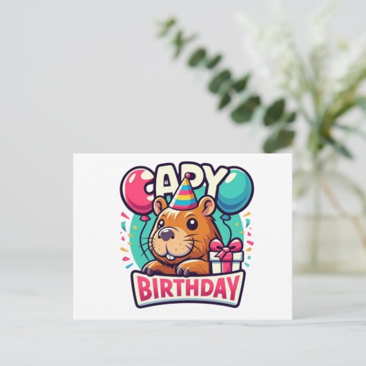 Capybara Birthday Bash - Quirky Party Animal Postkarte (Stehend Vorderseite)