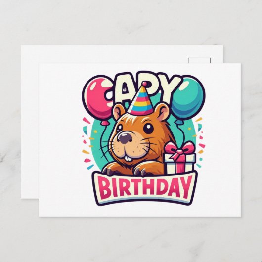 Capybara Birthday Bash - Quirky Party Animal Postkarte (Vorne/Hinten)