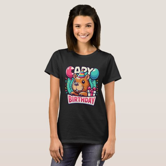 Capybara Birthday Bash - Quirky Party Animal T-Shi T-Shirt (Vorne ganz)