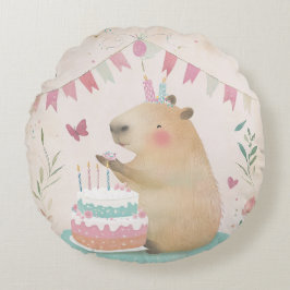 Capybara Birthday Bash Round Throw Kissen