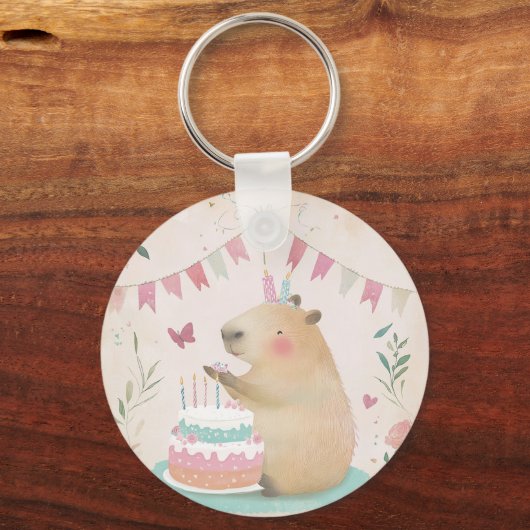 Capybara Birthday Bash Schlüsselanhänger (Vorderseite)