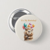 Capybara Birthday Button • Cute Woodland Party (Vorne & Hinten)