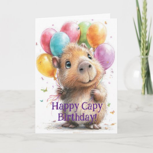 Capybara Birthday Card • Cute Balloon Design Karte (Vorderseite)