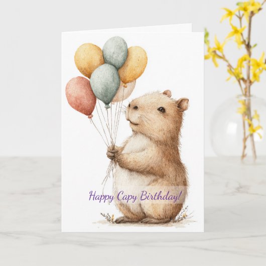 Capybara Birthday Card • Cute Balloon Design Karte (Gelbe Blume)
