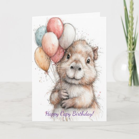 Capybara Birthday Card • Cute Balloon Design Karte (Vorderseite)